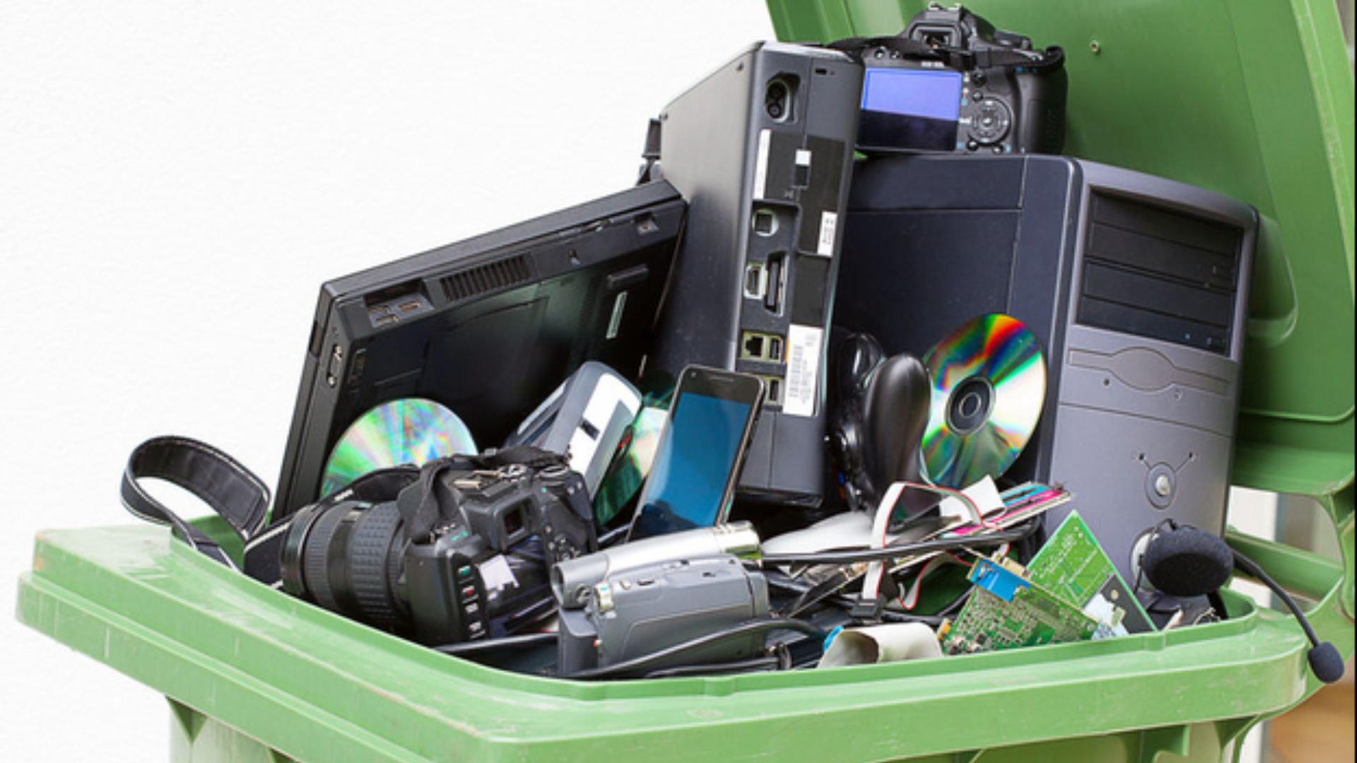 waste in a bin  proving e-waste